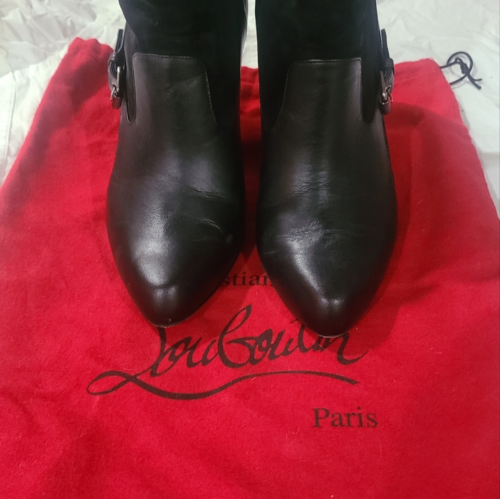 Christian Louboutin black suede and leather 'Canassone 85' ankle boots